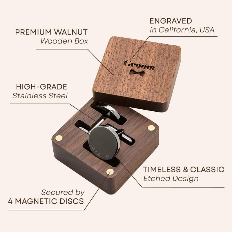 MUUJEE Cufflinks with Engraved Wood Gift Box - Image 3
